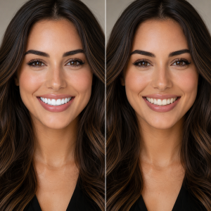 Hollywood Smile’ın ultra beyaz estetiği ile kişiye özel gülüş tasarımının doğal formunun karşılaştırmalı görünümü.
