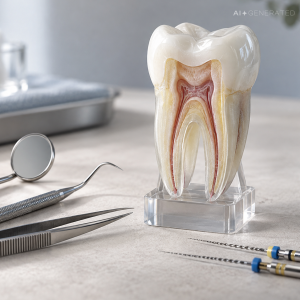 Kanal tedavisiyle doğal dişin korunmasını temsil eden temsili dental görsel